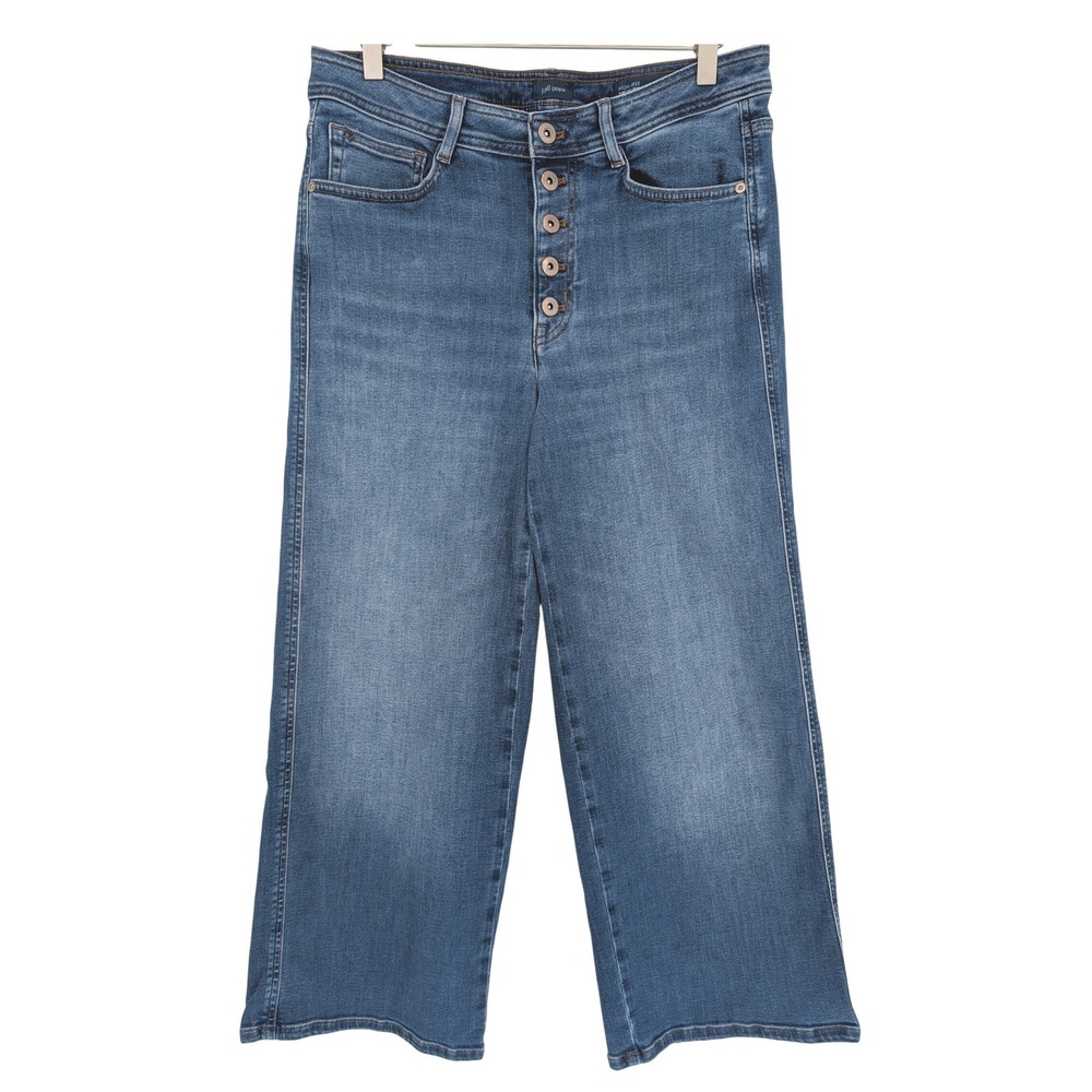 J. Jill Wide High Rise Leg Crop Jeans 8 Blue Exposed Button Fly Coastal Boho